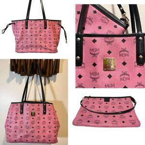 MCM Visetos Liz Reversible Pink Coated Canvas Shopper Tote, Fair Condition